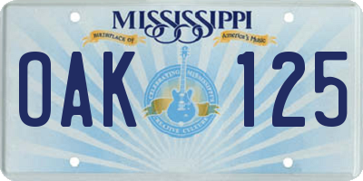 MS license plate OAK125