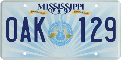 MS license plate OAK129