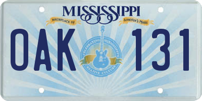 MS license plate OAK131