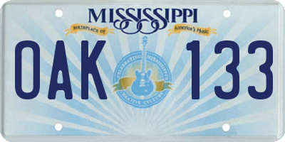 MS license plate OAK133