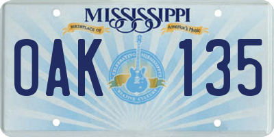 MS license plate OAK135