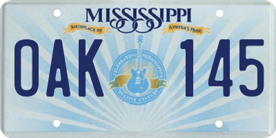 MS license plate OAK145