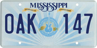 MS license plate OAK147