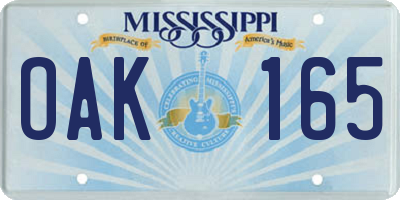 MS license plate OAK165
