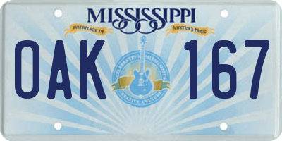 MS license plate OAK167
