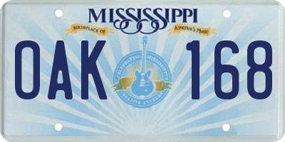 MS license plate OAK168