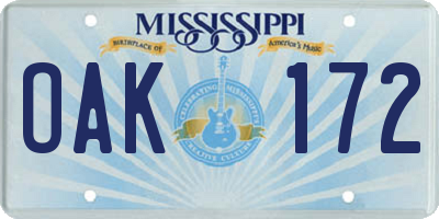 MS license plate OAK172