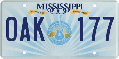 MS license plate OAK177