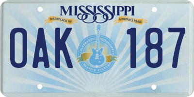 MS license plate OAK187