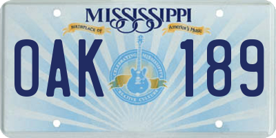 MS license plate OAK189