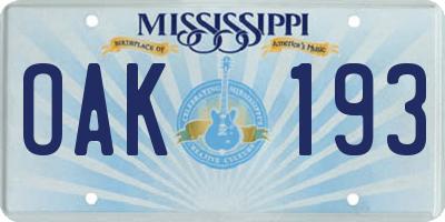 MS license plate OAK193