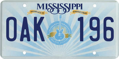 MS license plate OAK196