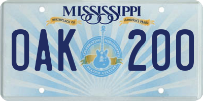MS license plate OAK200