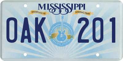 MS license plate OAK201