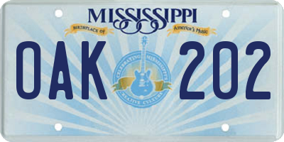 MS license plate OAK202