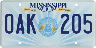 MS license plate OAK205