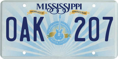 MS license plate OAK207
