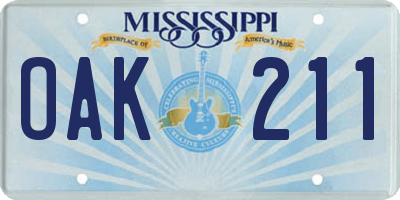 MS license plate OAK211