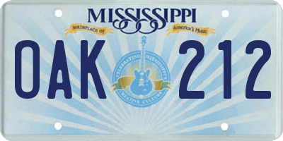 MS license plate OAK212