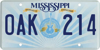 MS license plate OAK214