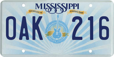 MS license plate OAK216