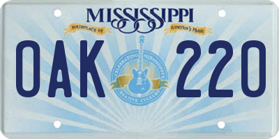MS license plate OAK220