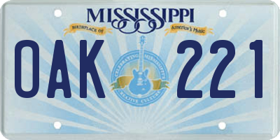 MS license plate OAK221