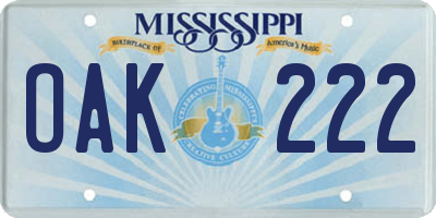 MS license plate OAK222