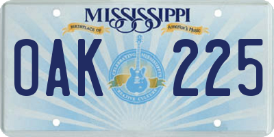 MS license plate OAK225