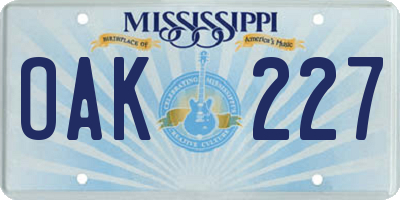MS license plate OAK227