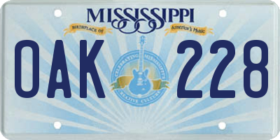 MS license plate OAK228