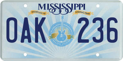 MS license plate OAK236