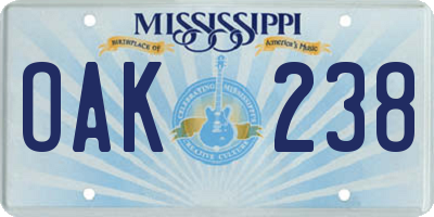 MS license plate OAK238