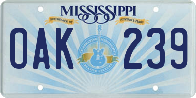 MS license plate OAK239