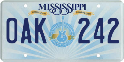 MS license plate OAK242