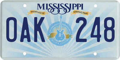 MS license plate OAK248