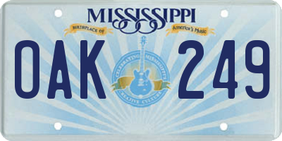 MS license plate OAK249