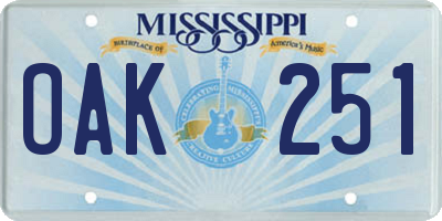 MS license plate OAK251