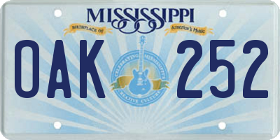 MS license plate OAK252