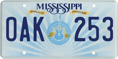 MS license plate OAK253