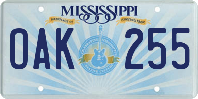 MS license plate OAK255