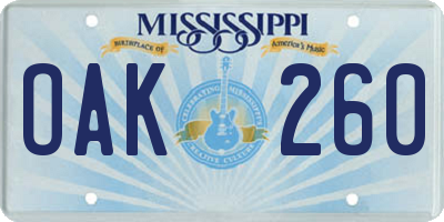 MS license plate OAK260