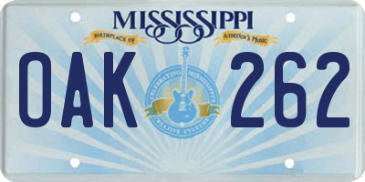 MS license plate OAK262