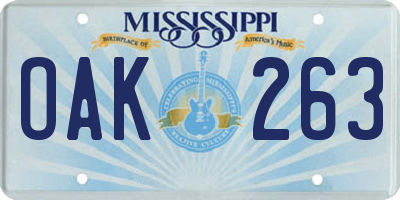 MS license plate OAK263