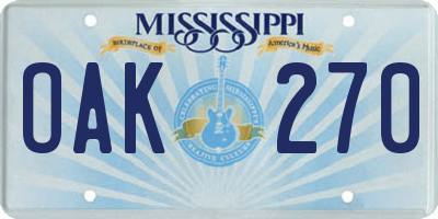 MS license plate OAK270