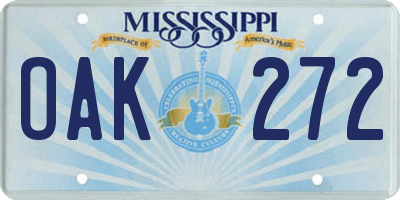 MS license plate OAK272