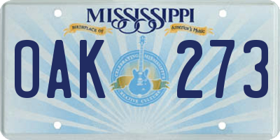 MS license plate OAK273