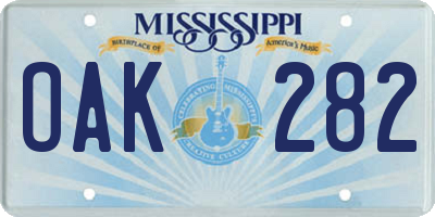 MS license plate OAK282