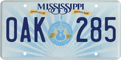 MS license plate OAK285