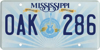 MS license plate OAK286